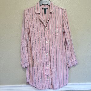 LAUREN‎ RALPH LAUREN Pink Striped Button-Up Shirt Dress Pjs Size Small